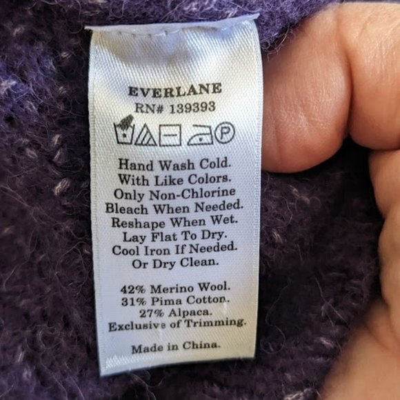 EVERLANE Women Sz L Sweater Purple The Cloud Cable-Knit Crew Neck Merino Alpaca - Picture 3 of 3